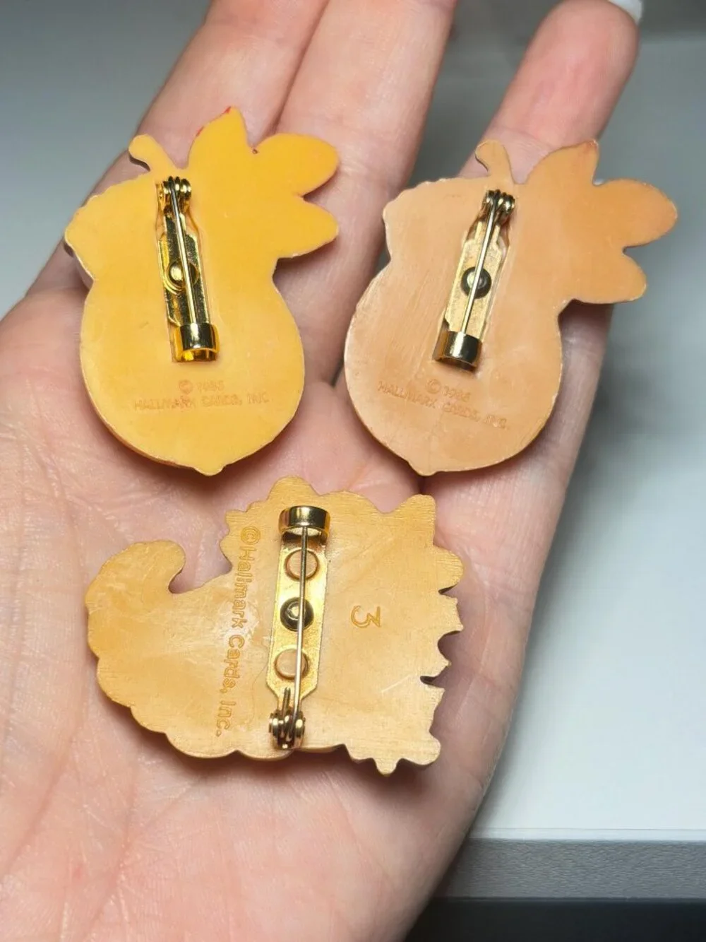 Hallmark Thanksgiving Brooches Set of 3 Vintage 1985